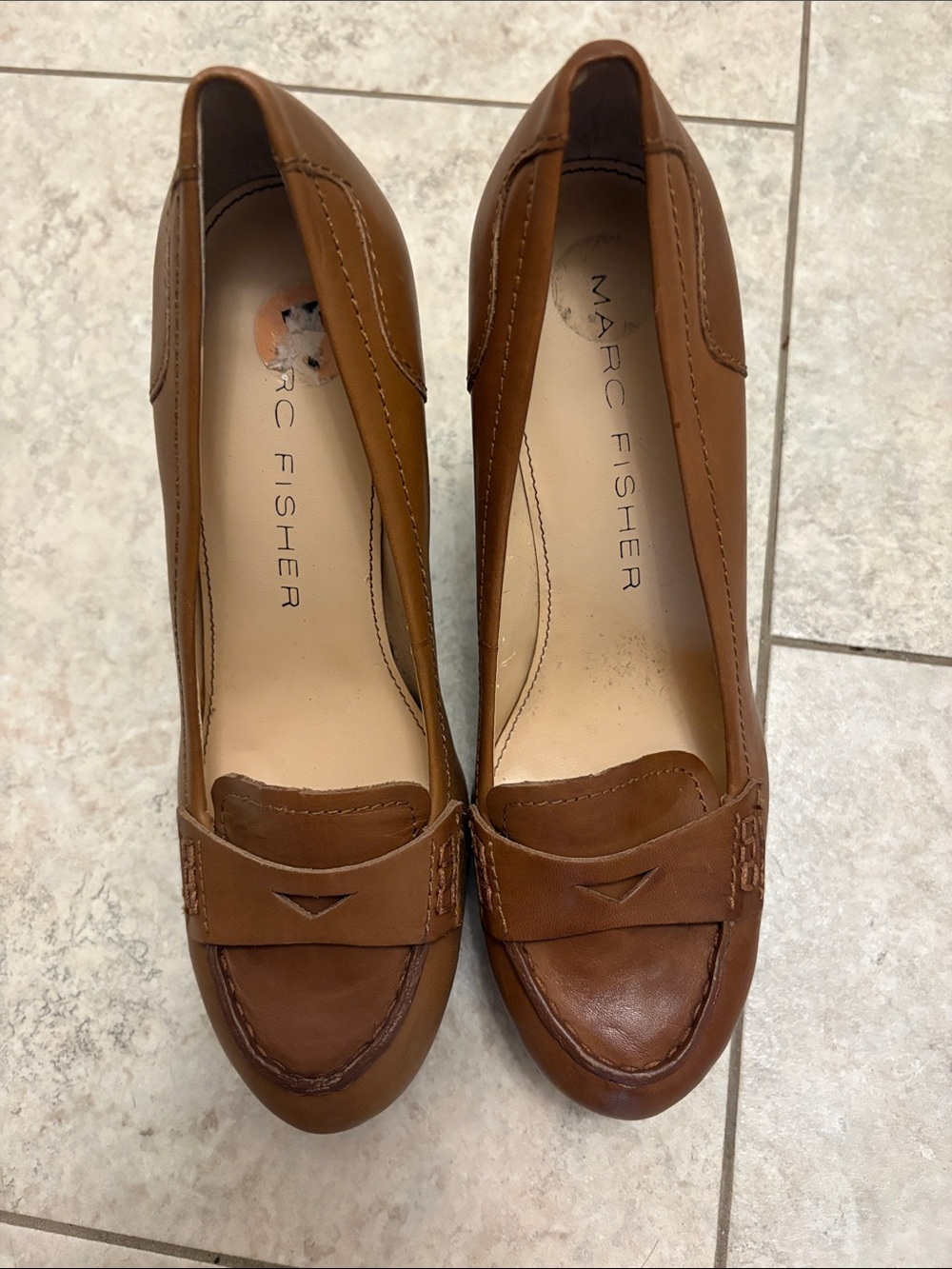 Marc Fisher Womens Tan Leather Loafer Pumps